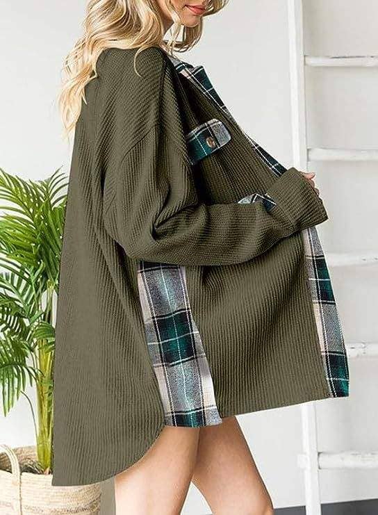 Queen Fashion – wholesale Jacket – Women's – sleeve top melliflo waffle knit plaid shacket8