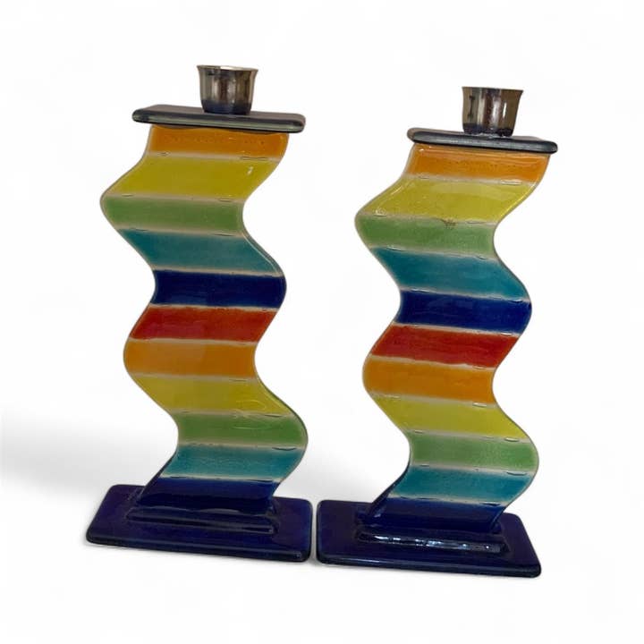 Calypso Chile - Wholesale Candle Holder - Shabbat Candlesticks - Handmade Fused Glass - Judaica4