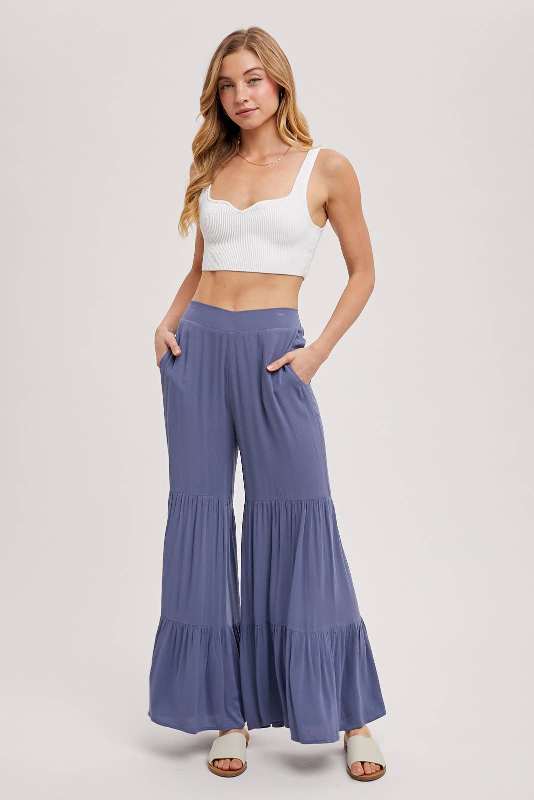 Bluivy - Vente Pantalon – femme - Pantalon ample à volants sans doublure22