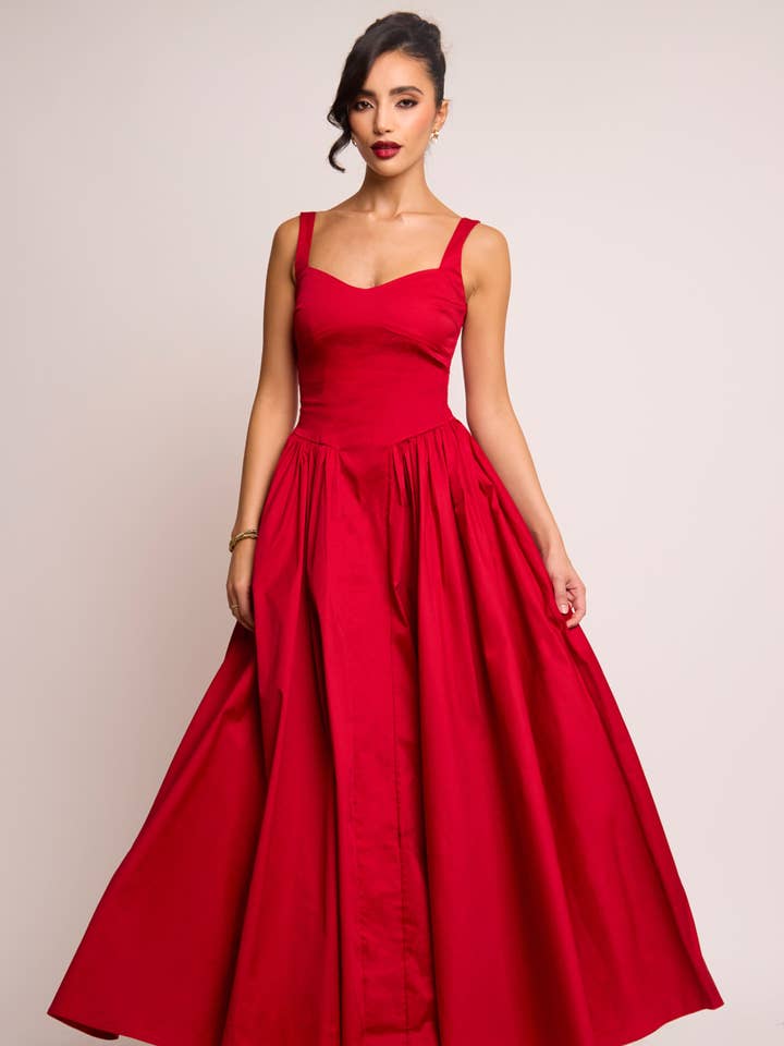 Cerra Red Sweetheart Gown Maxi Dress for wholesale by Jaded Rose