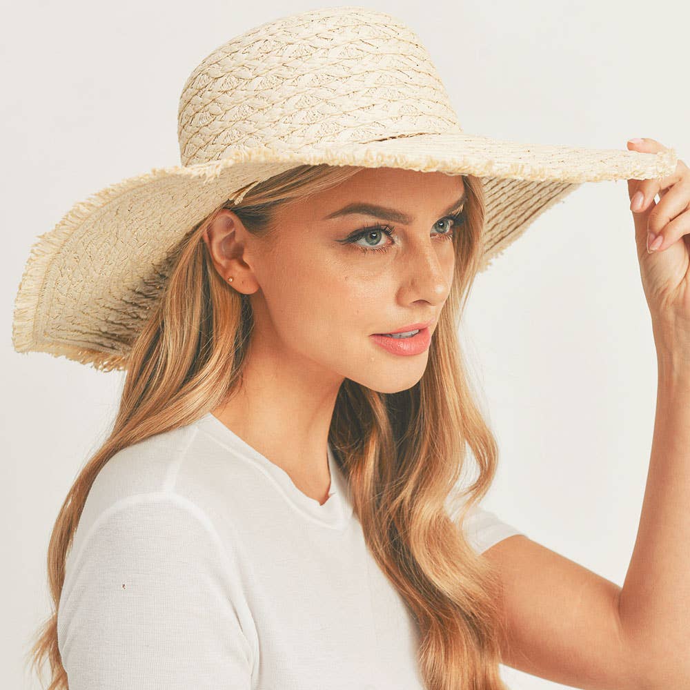 Sensibling Corp. - Wholesale Straw Hat - Women's - Trim Detailed Solid Straw Sun Hat
6