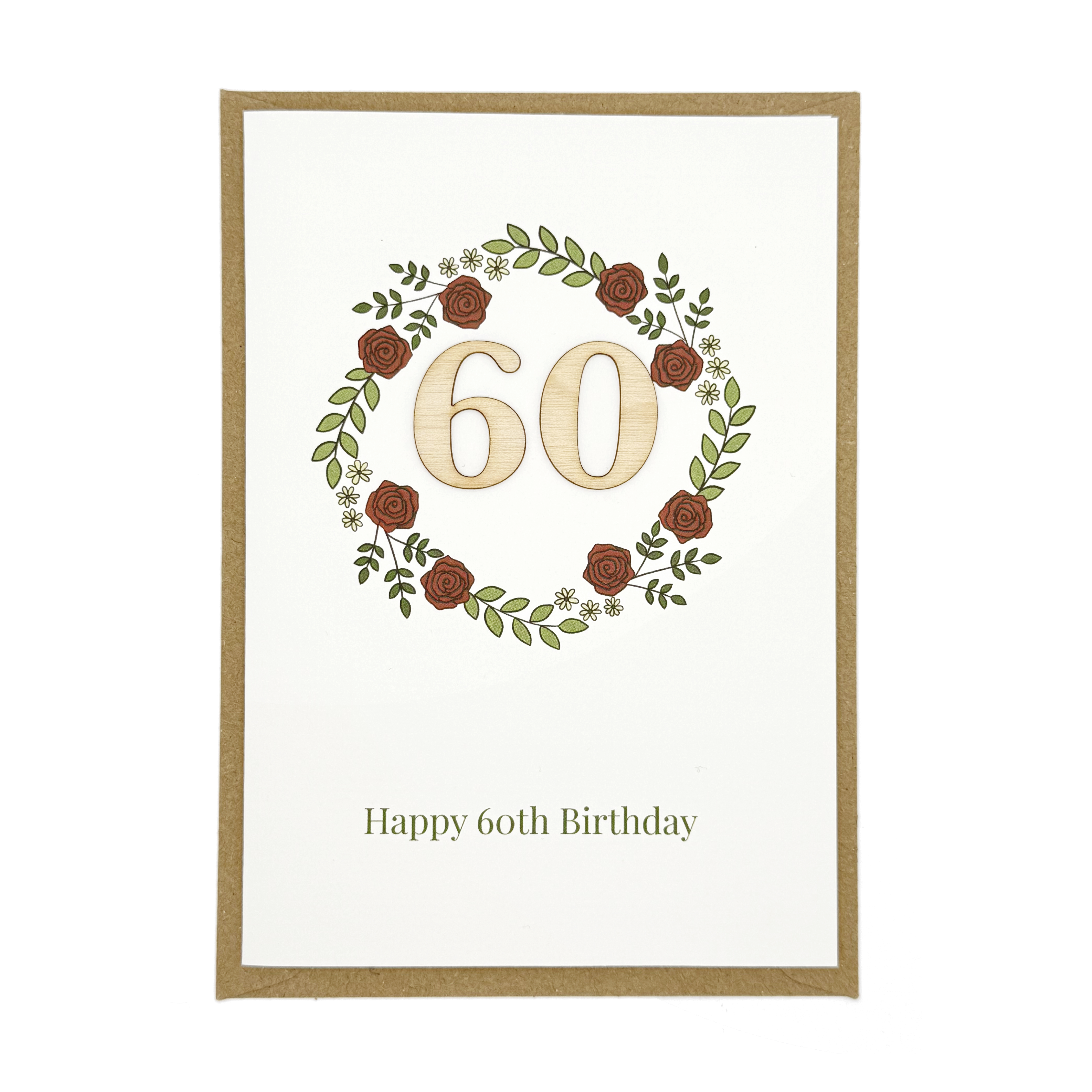 Altered Chic – wholesale Birthday card – Floral 60th Birthday Wooden Illustrated Card2