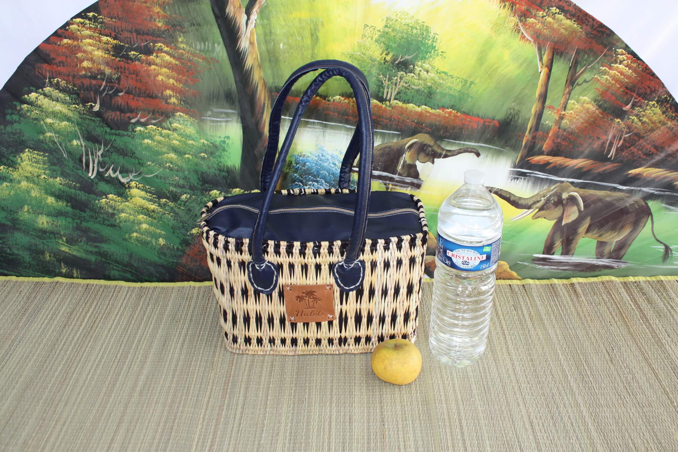 Boutique Huléti – Saco de mercearia/compras por atacado – Cesta Azul Marroquina com Fecho de Zíper - Alças Curtas e Longas para Compras, Mercado, Trabalho e Praia0