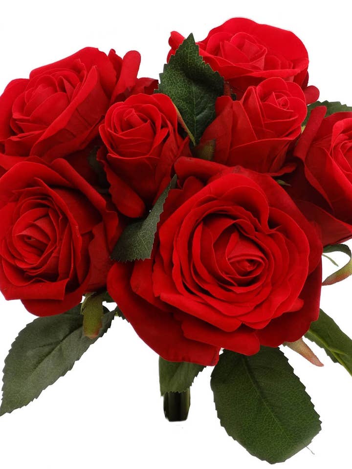 Deluxe Red Velvet Rose Bouquet Faux for wholesale by Larksilk