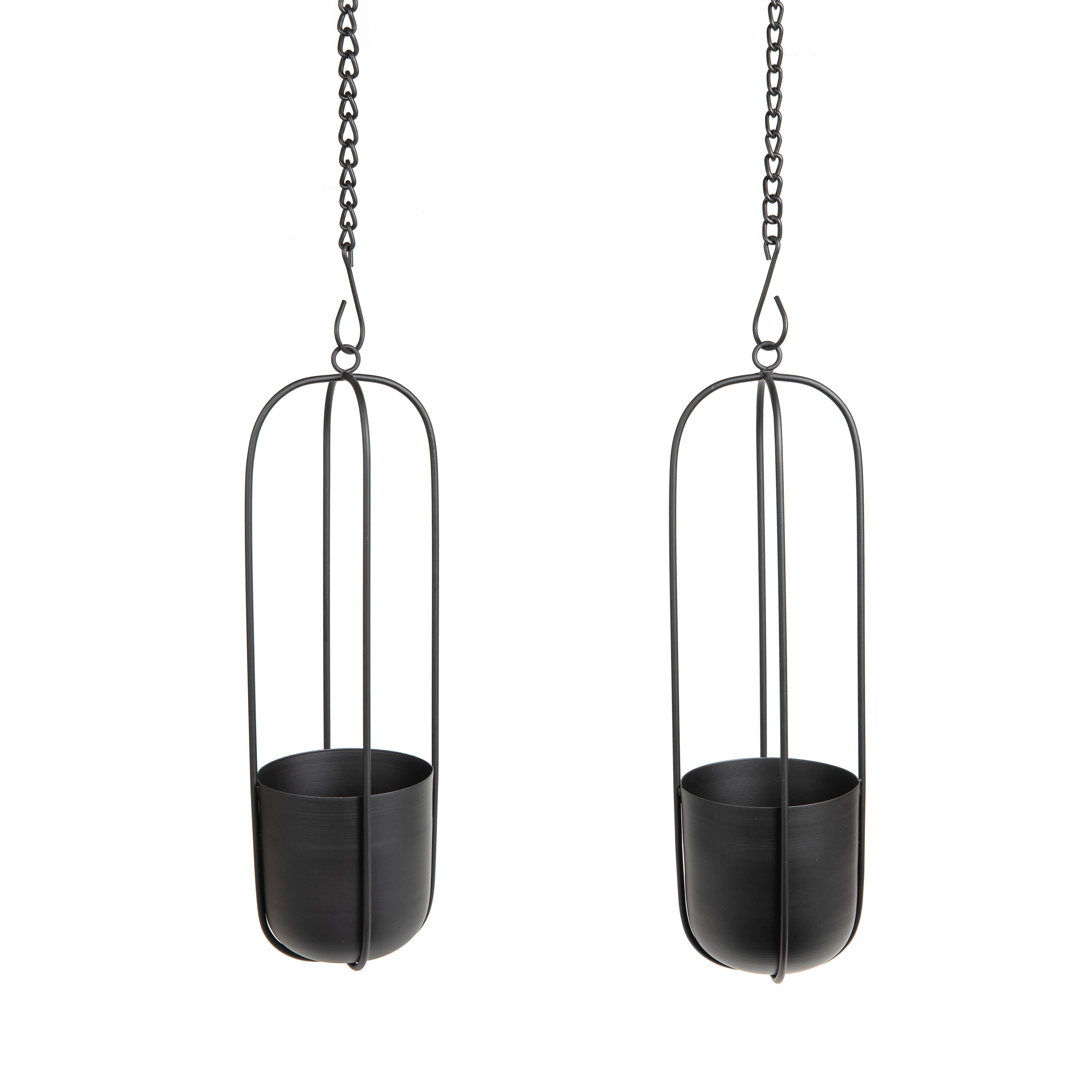 Danya B – wholesale Hanging planter – Walter 2-Piece Modern Black Oval Hanging Wall Planter Set6