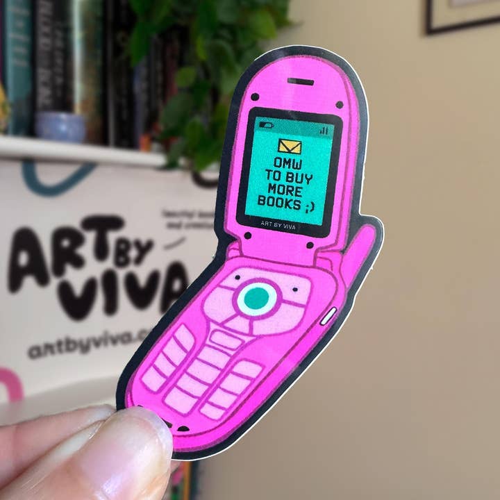 OMW To Buy Books Flip Phone Bookish Sticker for wholesale by Art by Viva