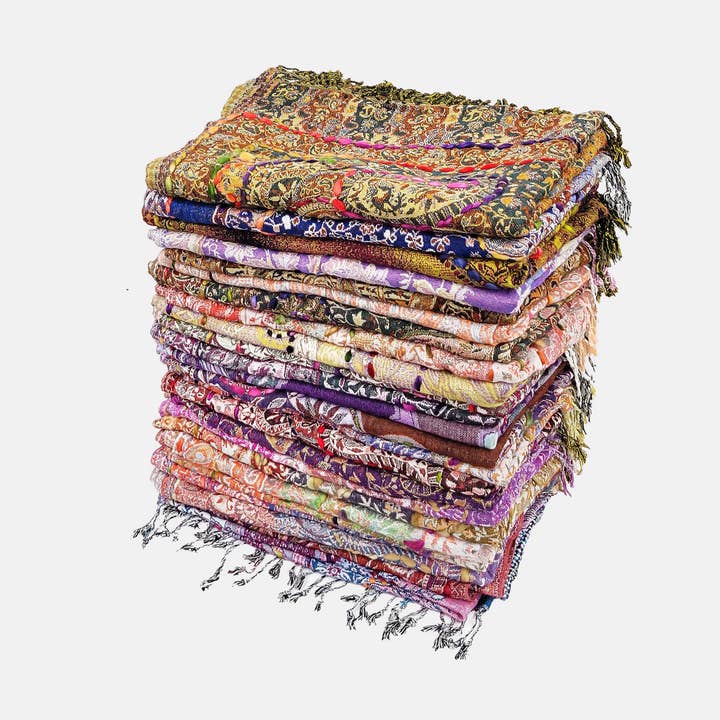 Raj Trading & Imports (USA) Inc. - Wholesale Scarf - Women's - Amanda Thick Stitch Embroidered Scarf Assorted Jewel Tones