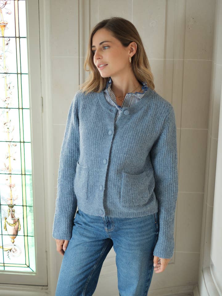 Knit cardigan with patch pockets - 243634-VIRGINIE for wholesale by LOVIE & CO