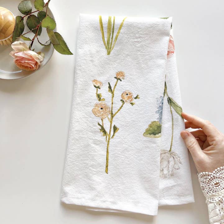 garden flowers cotton flour sack tea towel for wholesale by emily lex studio