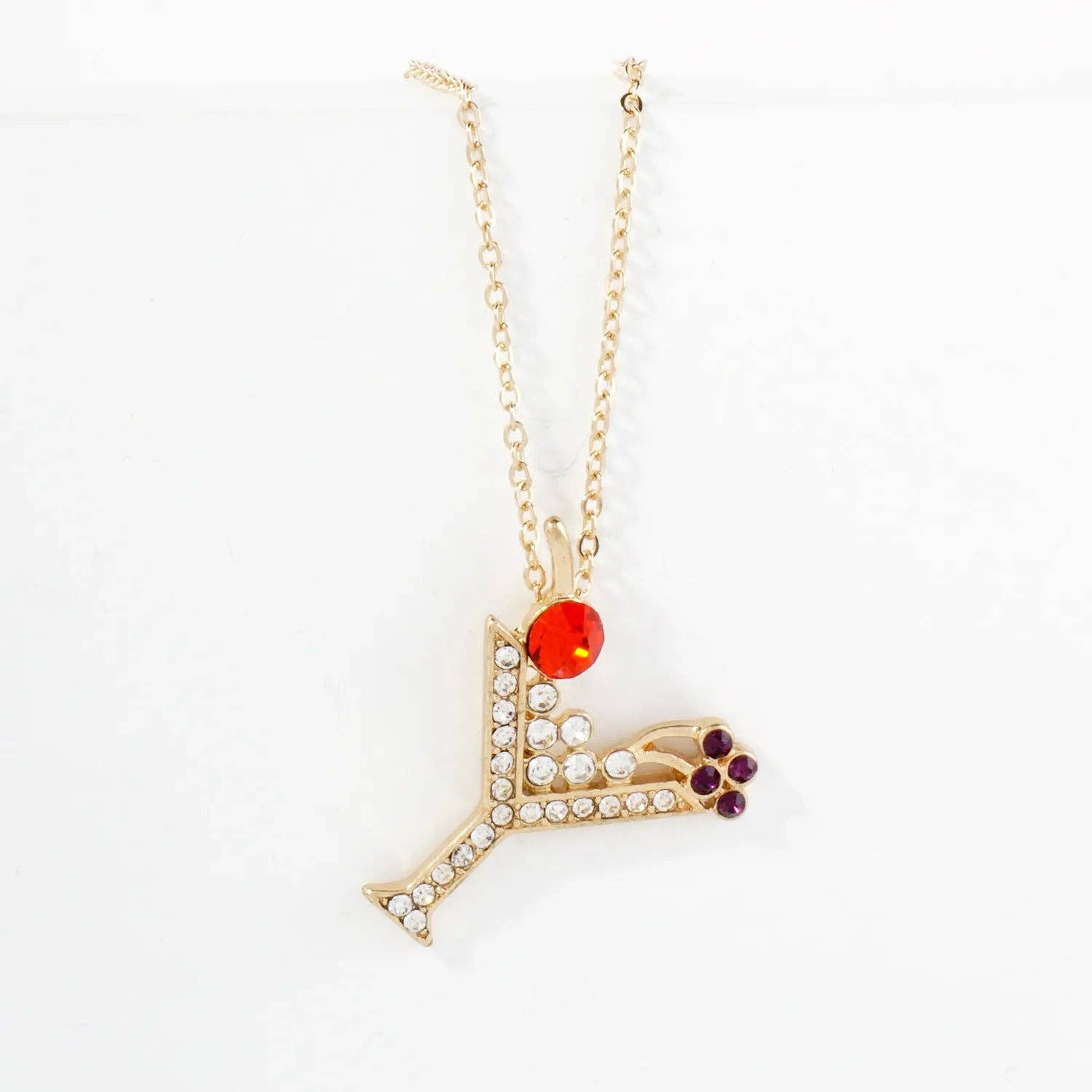 Wild Honey - Wholesale Pendant/Charm Necklace - Crystal-Pave Martini Glass Pendant Necklace0