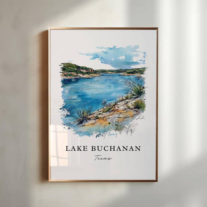 Premium Travel Art - Wholesale Art Print - Lake Buchanan TX Wall Art, Lake Buchanan Print, Llano County Watercolor, Lake Buchanan Gift, Travel Poster, Housewarming Gift
