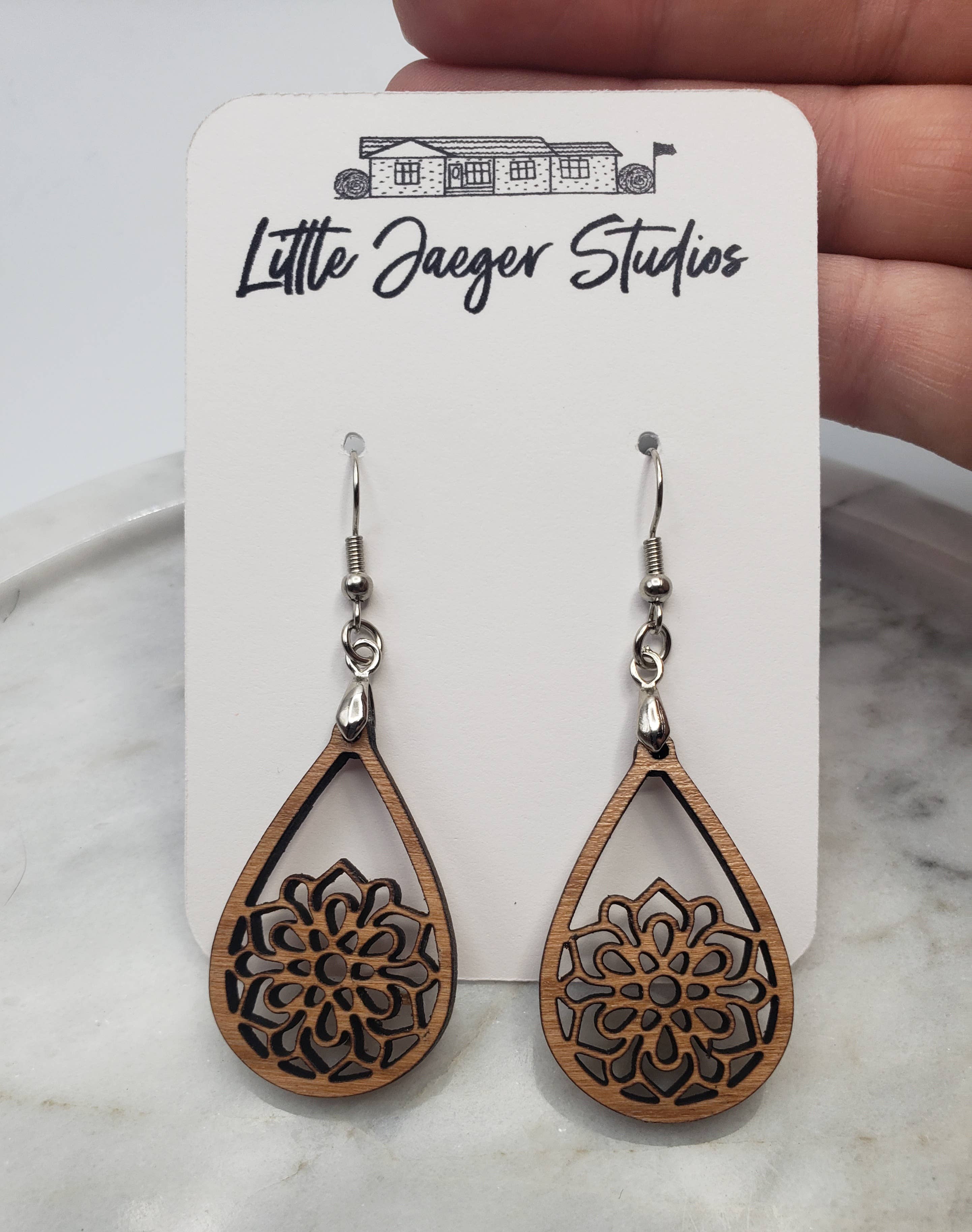 Little Jaeger Studios - Wholesale Dangle Earrings - Handmade Wooden Mandala Inspired Earrings2