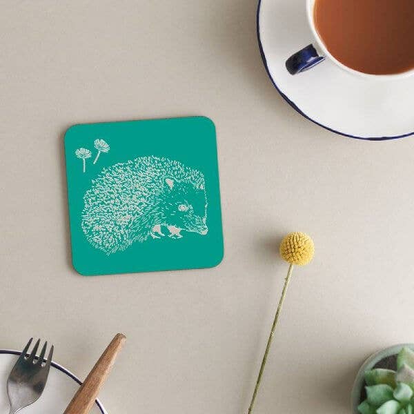Sous-verre en mélamine avec dos en liège | Hérisson | La faune pour la vente par Deckled Edge Ltd