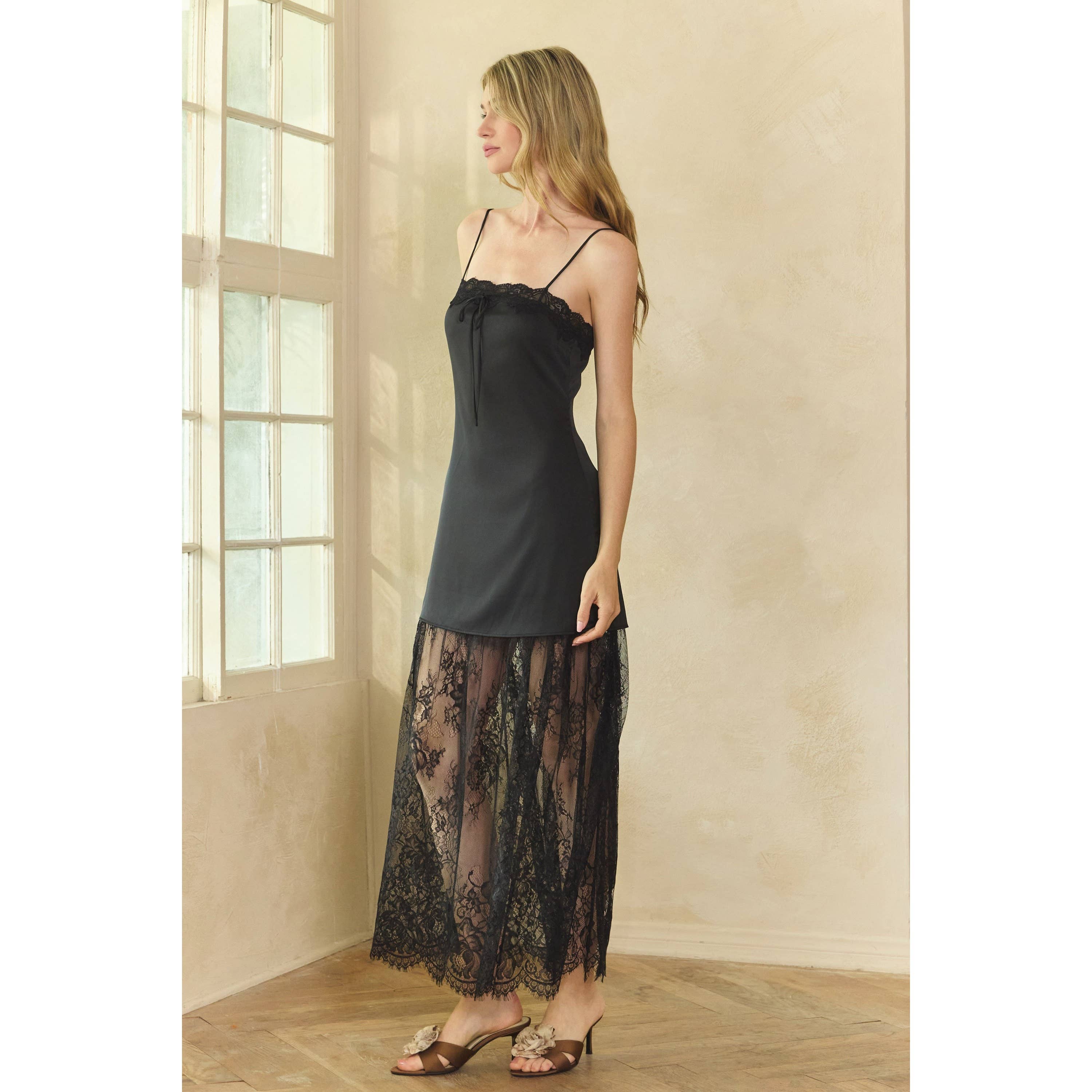 Honey Mango - Wholesale Dress - Women's - Lace Trim Satin Maxi Slip Dress17
