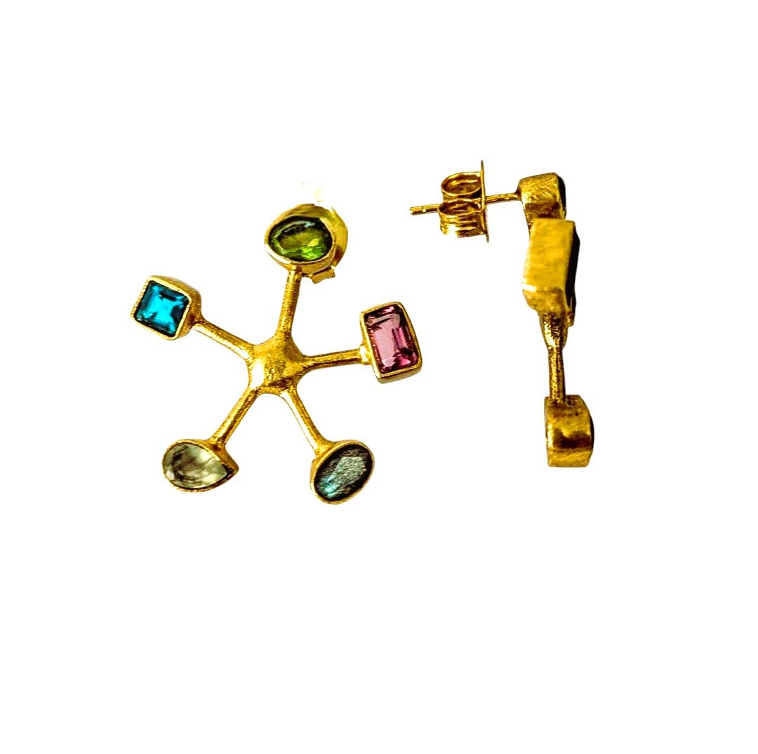 Isabel Lamadrid - Wholesale Stud/Post Earrings - ESTRELLA earrings combo 1 - Peridot, Apatite, Prehnite