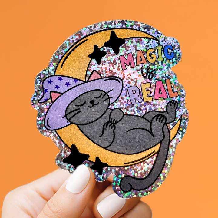 Autocollant holographique "La magie est réelle" pour la vente par Market by Mari