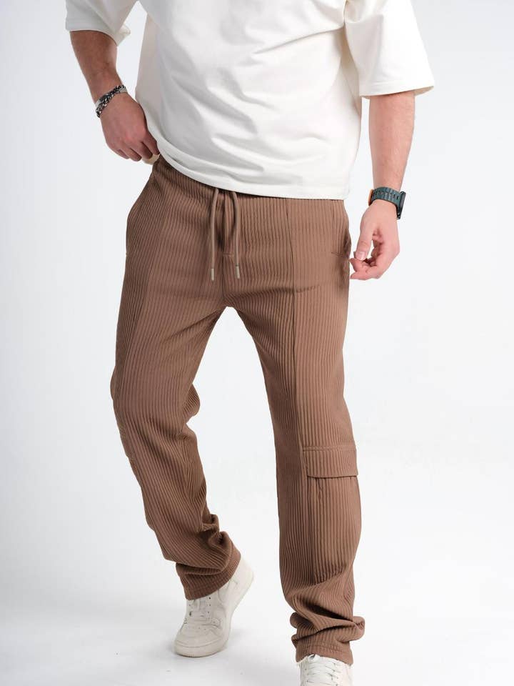 Brown Relaxed Fit Striped Sweatpants 013brown for wholesale by Monocloth