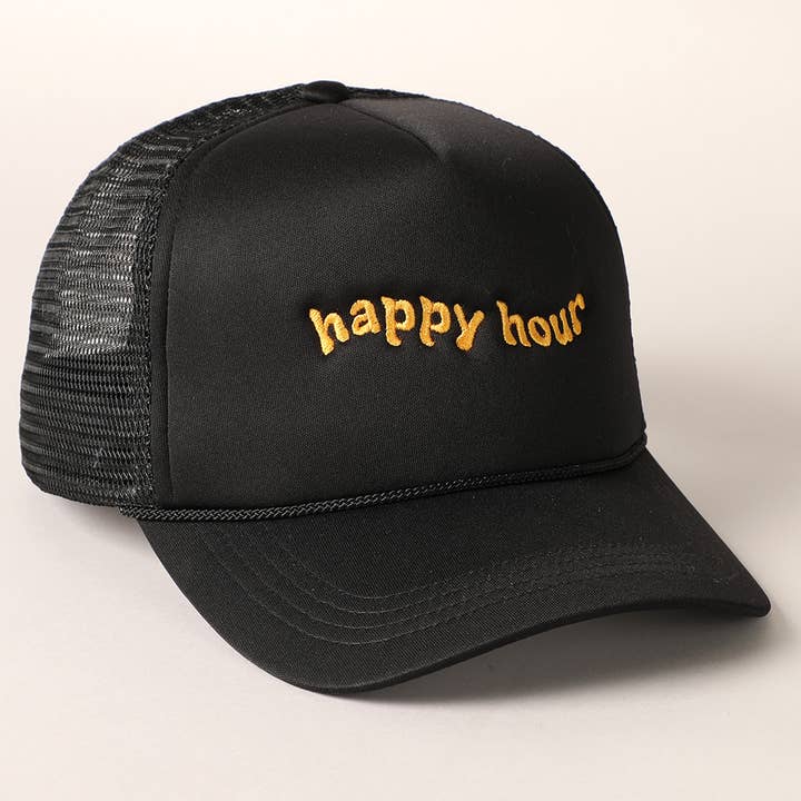 Fashion City - Vendita all'ingrosso Cappellino da camionista - Donna - Cappello da camionista ricamato Happy Hour1