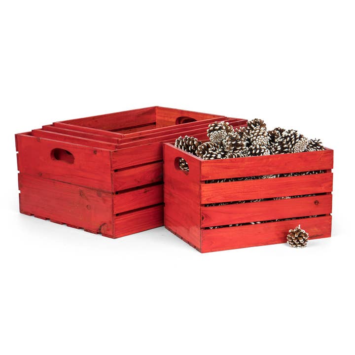 Willow Group - Wholesale Storage Bin - S/5 RECT WOOD CRATES-RED