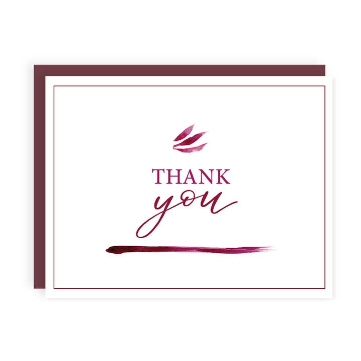 Burgundy Paint Brush Thank You Card for wholesale by Kaitlyn Ashlee Art & Design