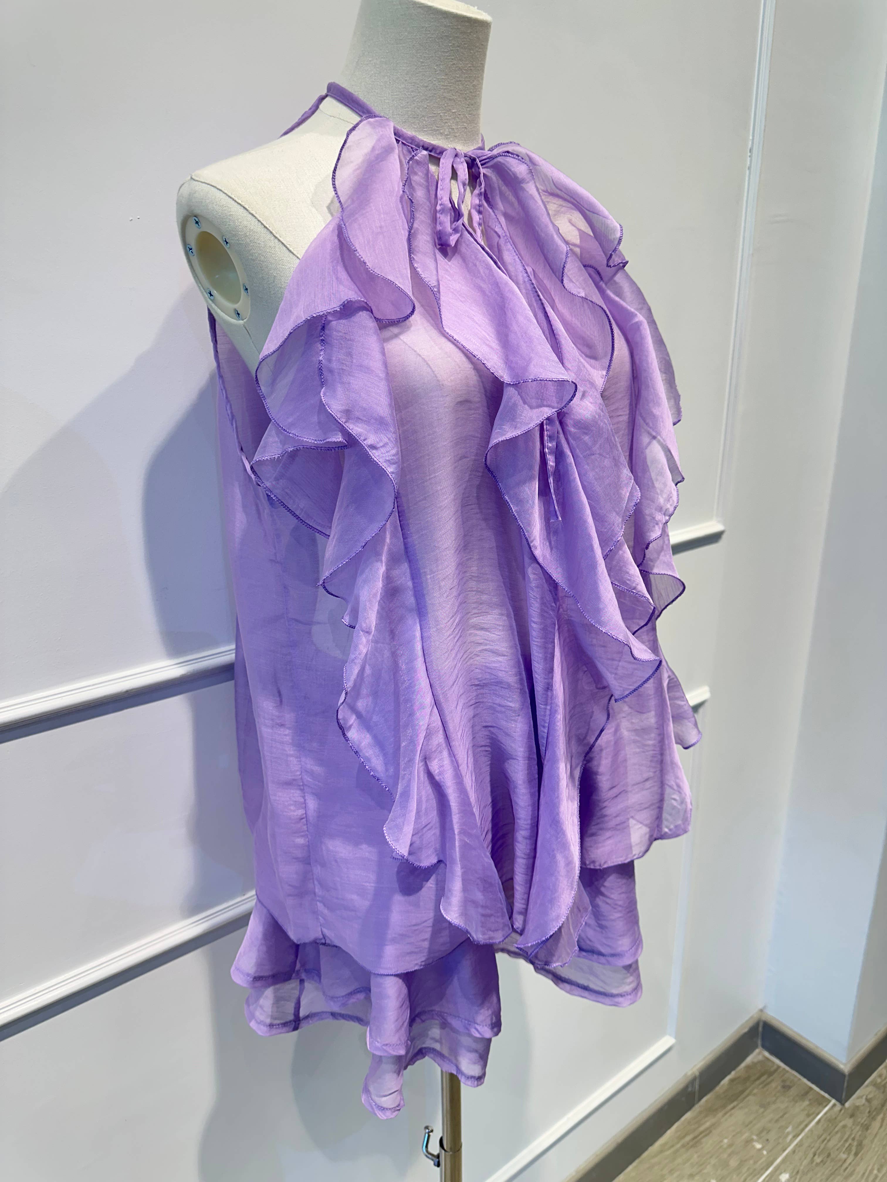 AMARIA - Vente Ensemble haut et short (PAS d'intérieur) - Femme - Ensemble Voile à Volants –Top Fluide & Short 767367481