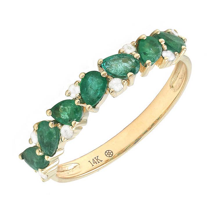 Bague à mi-chemin en or 14 carats avec poire et diamant pour la vente par LE Fine Jewelry