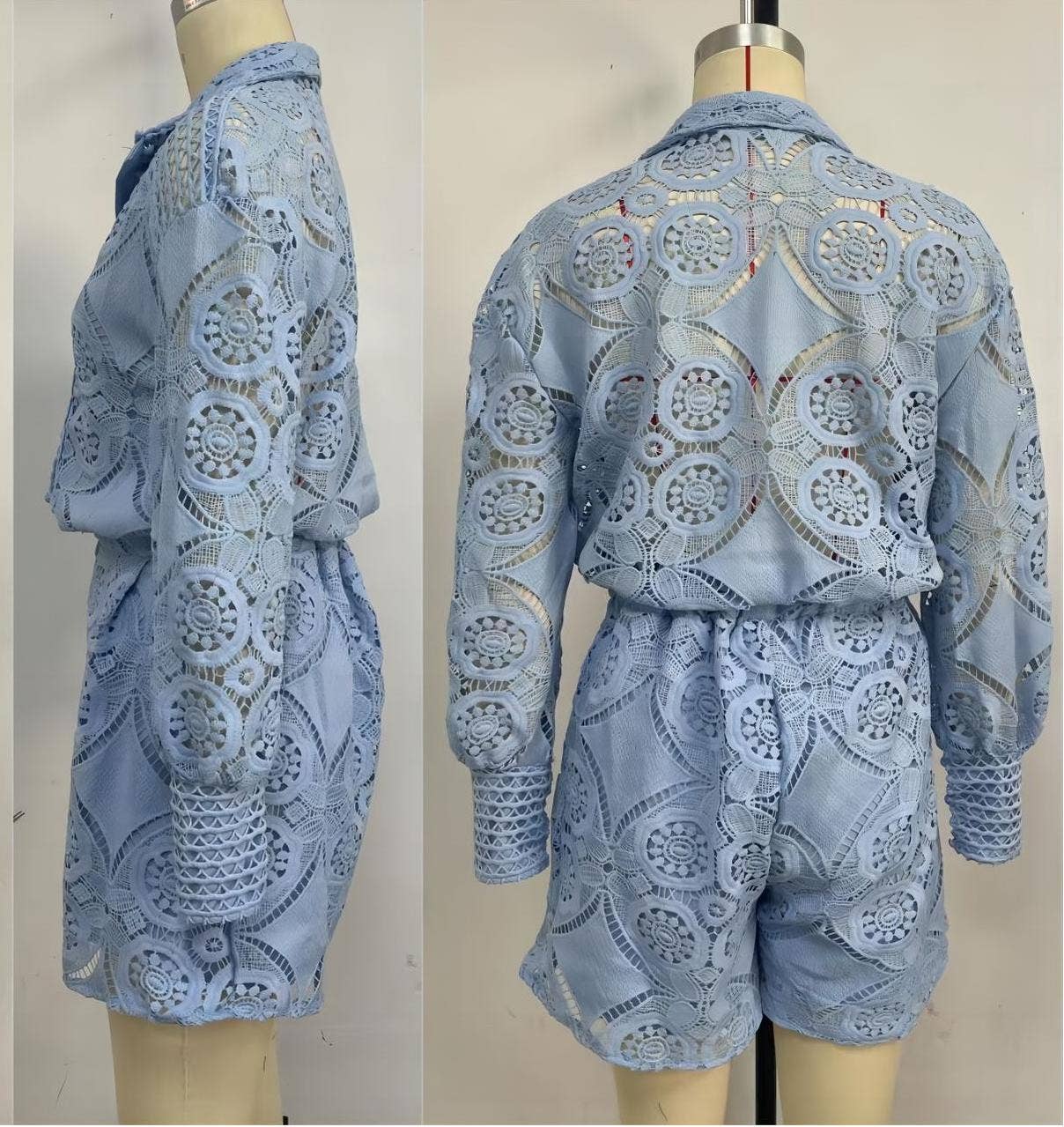 Rosa Clothing - Wholesale Top & Short Set (NOT Loungewear) - Women's - Cut out lace boho shirt top shorts sets9