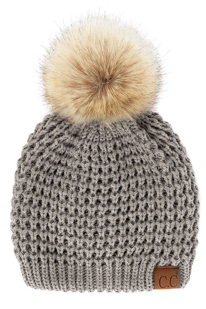 Hana - Wholesale Beanie - Women's - C.C Waffle Stitch Pattern Pom Beanie6