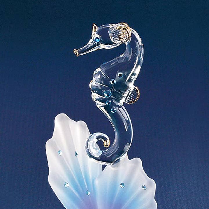 Glass Baron – wholesale Decorative tabletop object – S3 253: Sea Horse on Blue Coral1