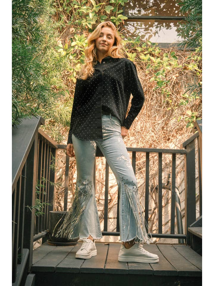 LIGHT WASH 80004P - Rhinestone Embellishment Detail Sequin Denim Jeans for wholesale on Faire