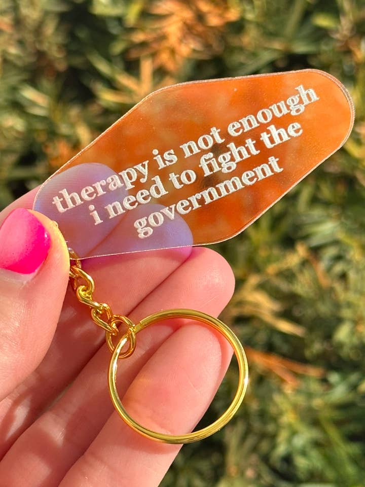 I Need To Fight The Government Motel Keychain for wholesale by ShlemonArt