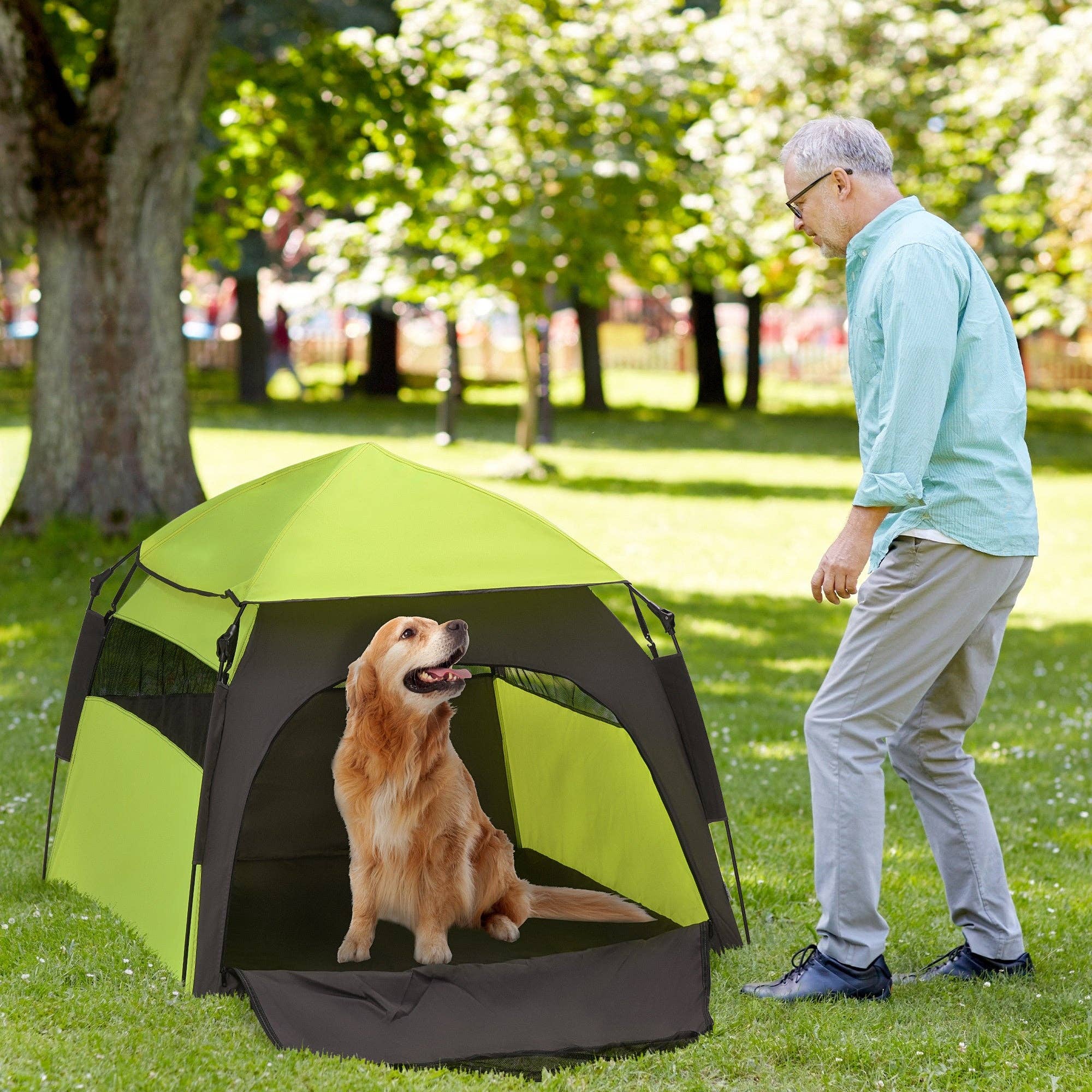 39F Inc. - Wholesale Tent - PawHut Pop-Up Dog Tent – Large Pet Tent, Green0