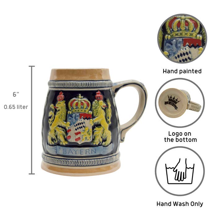 European Heritage Gifts - Wholesale Beer Glass/Mug - Bayern Coat of Arms Engraved German Beer Stein