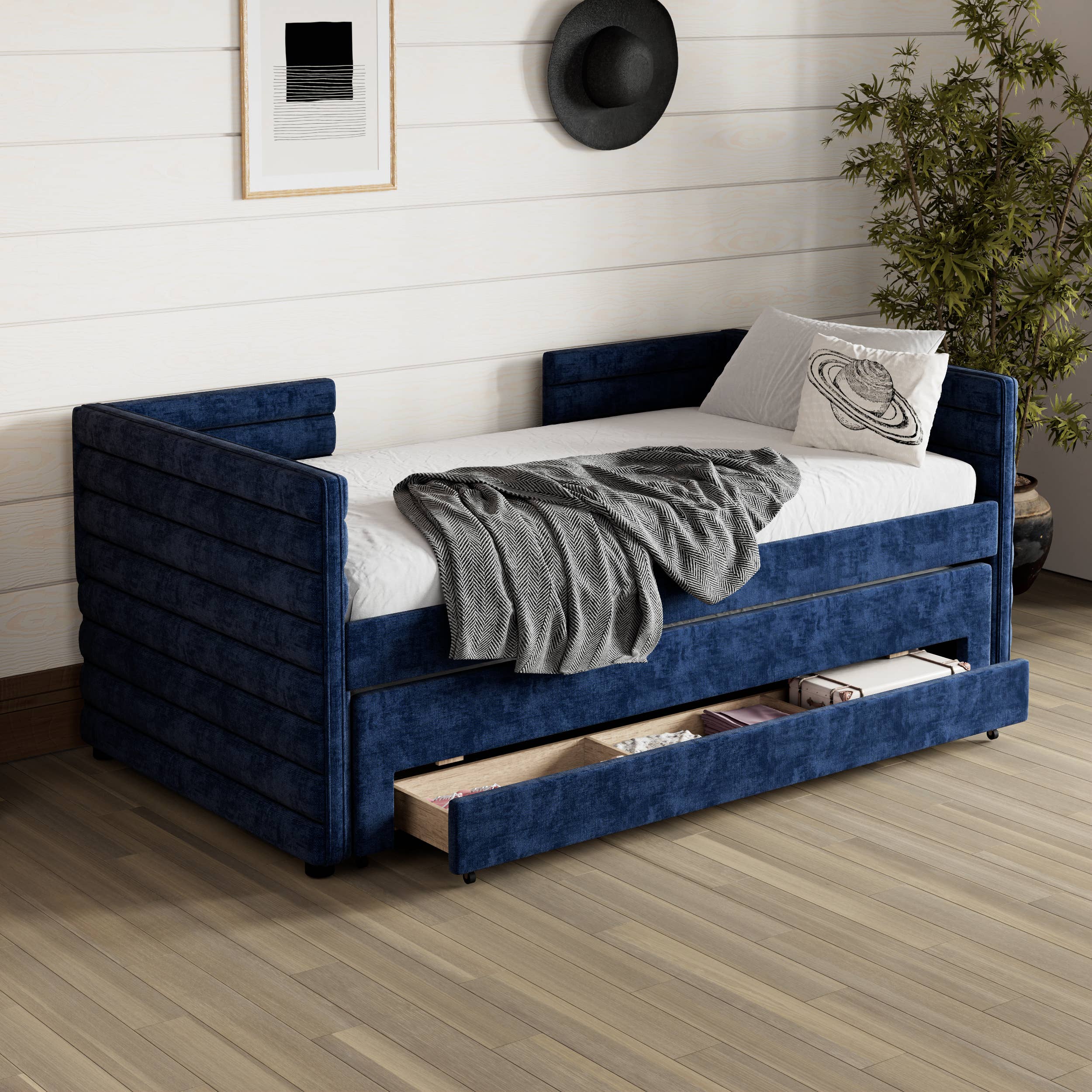 HOMYCASA DESIGN INC - Wholesale Bed - Twin Size Upholstered Daybed with Trundle &3 Storage Drawers3