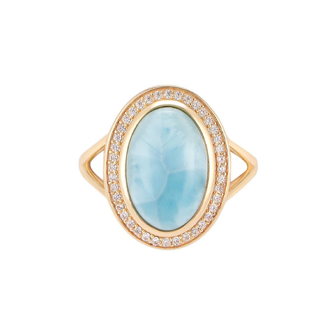 Adornia - Wholesale Cocktail/Statement Ring - 14k Gold Vermeil Larimar Halo Ring
