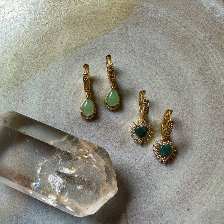 Brincos Aventurina Verde por atacado de indie moon