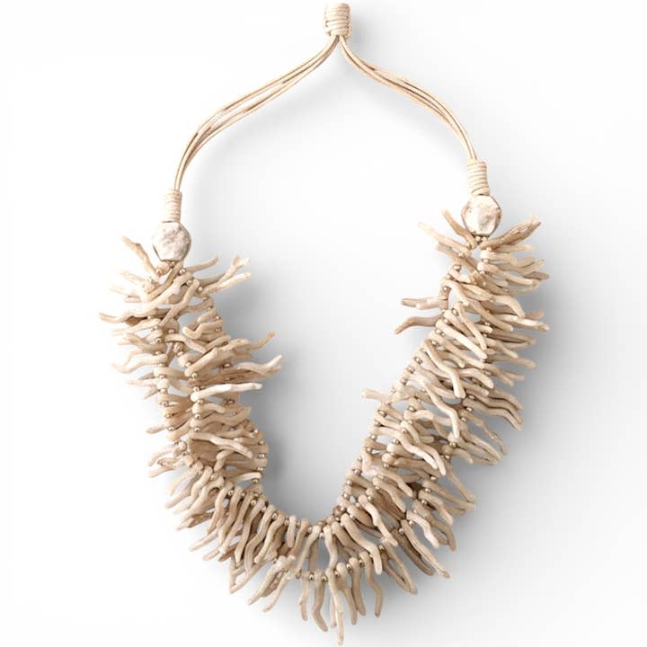 Bijoux Envie Statement Jewelry - Wholesale Beaded/Pearl Necklace - White Coral Branch Necklace | Handmade Statement Jewelry
