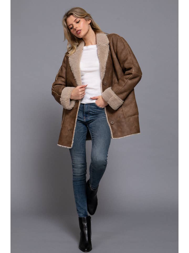 Active Basic | Active USA - Wholesale Leather Jacket - Women's - Lapel Collar Button Down Double Sided Faux Leather Coat16