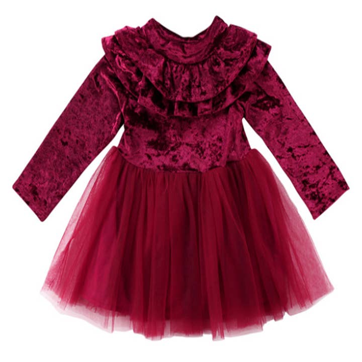 Bordeauxrode fluwelen tutu-jurk voor meisjes  voor wholesale door Fennco Styles