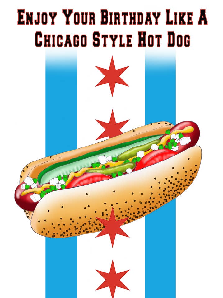 Chicago Hot Dogs Birthday for wholesale by Lavenderpop Greeting Cards