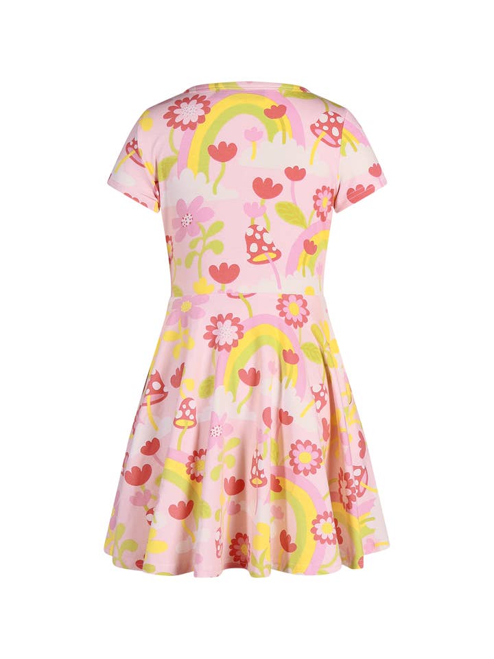 Coral MUSHROOM WORLD SHORT SLEEVE WAISTED DRESS for wholesale on Faire5