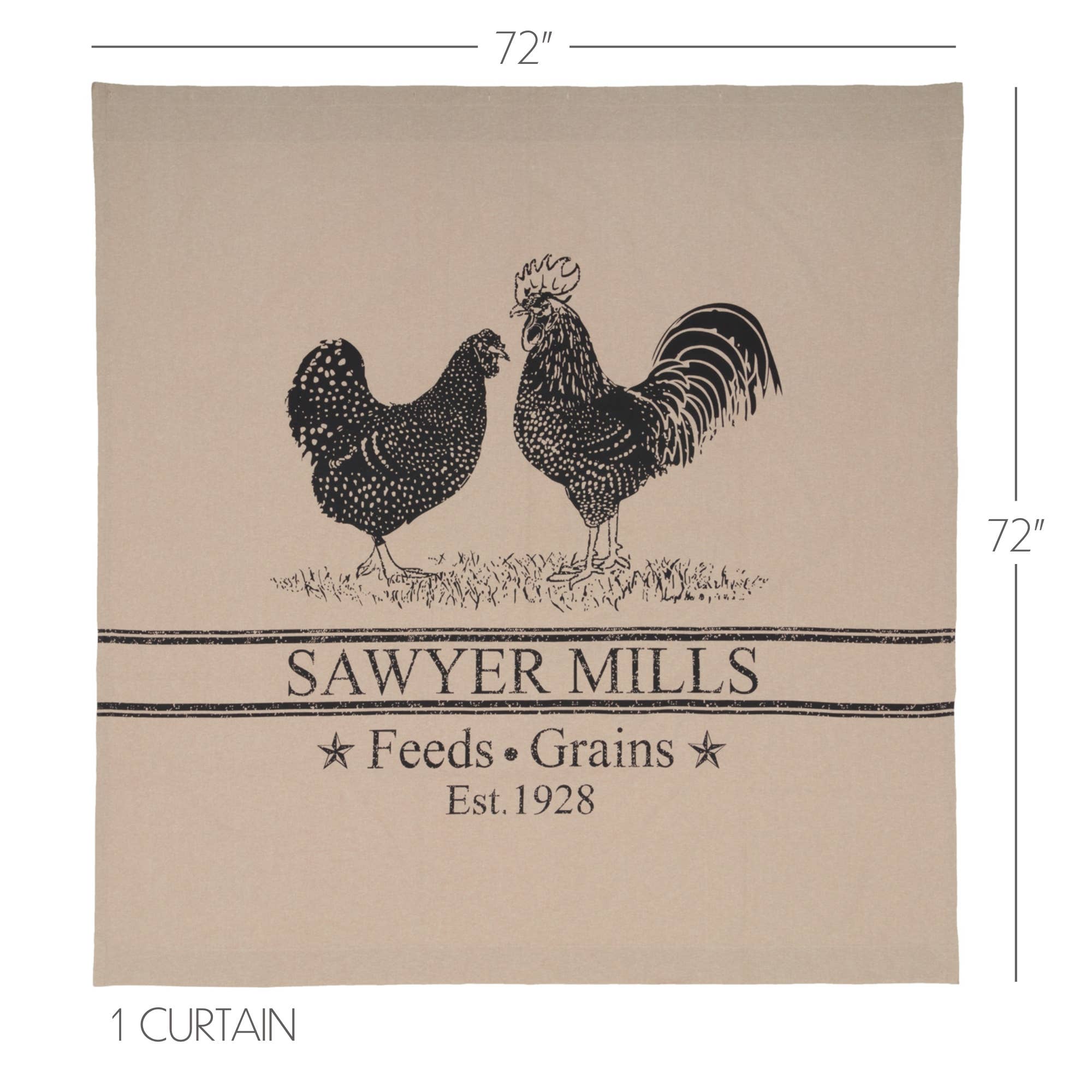 VHC Brands - Wholesale Shower Curtain - Sawyer Mill Charcoal Poultry Shower Curtain 72x722