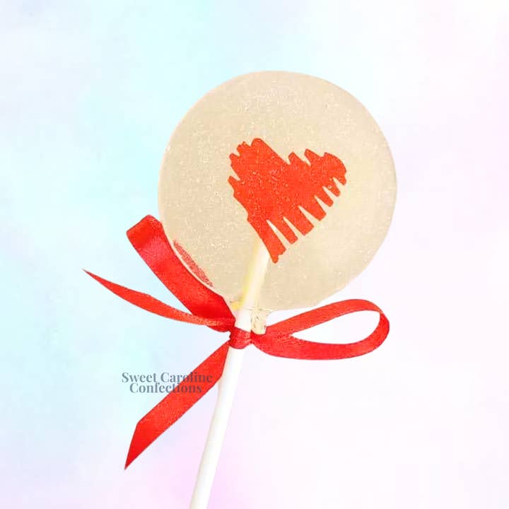 Red Heart Sparkle Lollipops, Black Cherry, 10/Case for wholesale by Sweet Caroline Confections