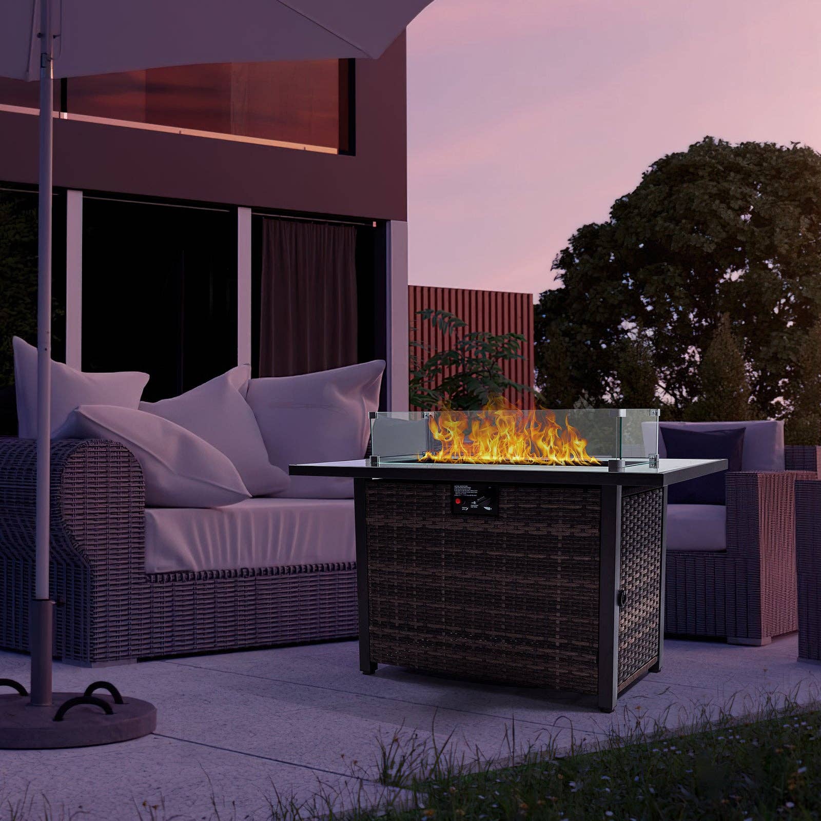 39F Inc. - Wholesale Fire Pit - 50,000 BTU Propane Gas Fire Pit Table, 44" with Lid & Glass 7