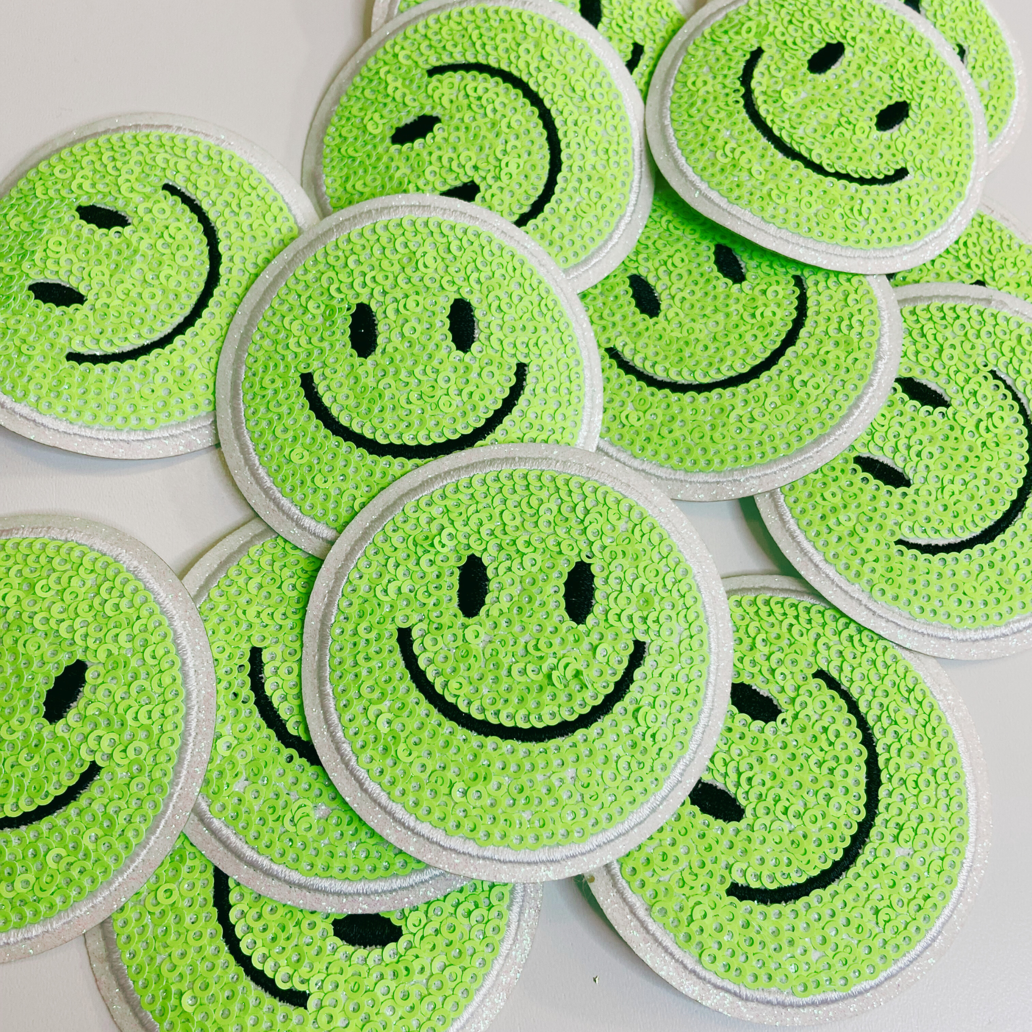 TEELUX - Wholesale Patch - NEON Sequin Smiley Face Patch - 2.5" x 2.5"  - hat Patch11