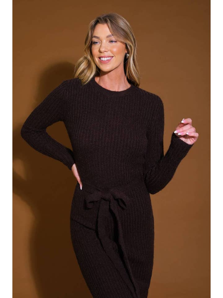 A sweater knit midi dress - ISW5236 BROWN for wholesale on Faire
