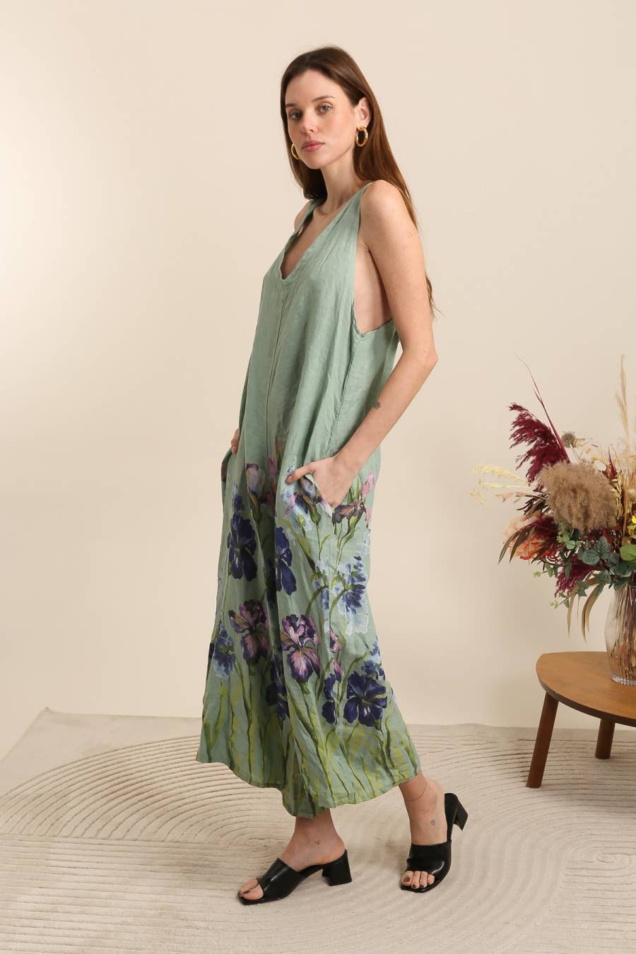 LÉA & LUC - Vente Combinaison – femme - combi  imprimé fleur en 100% lin REF. 386214