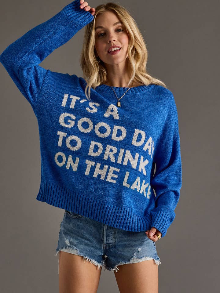 Suéter ligero azul para beber en el lago para venta al por mayor de Panache Apparel Co.