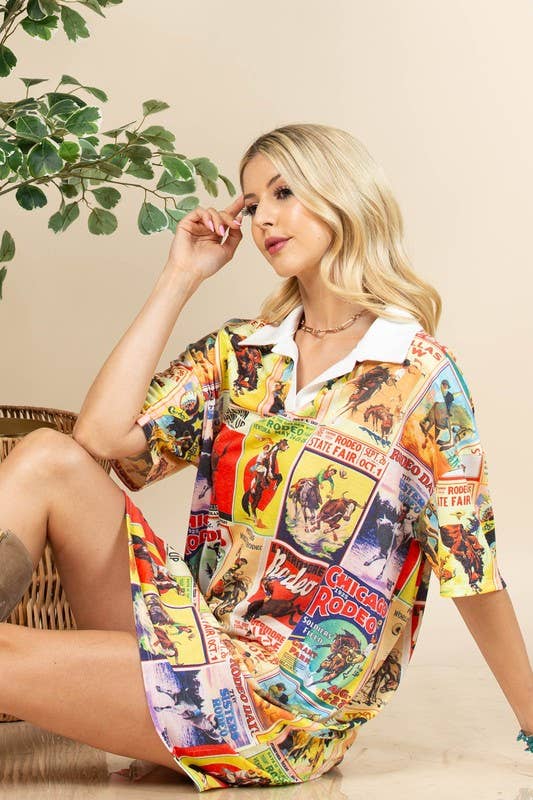 Multi Colored AV1287-MARISSA VINTAGE WESTERN PRINT COLLARED KNIT DRESS for wholesale on Faire4