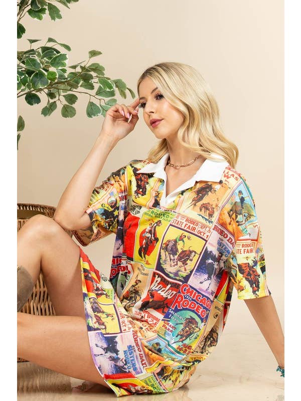 Multi Colored AV1287-MARISSA VINTAGE WESTERN PRINT COLLARED KNIT DRESS for wholesale on Faire4